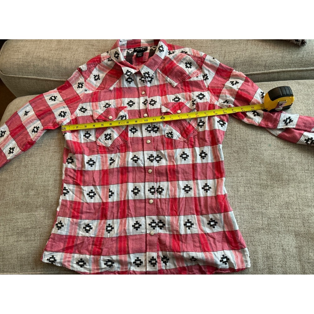 Wrangler Retro Womens Red Plaid Southwestern Pearl Snap Western Shirt Large